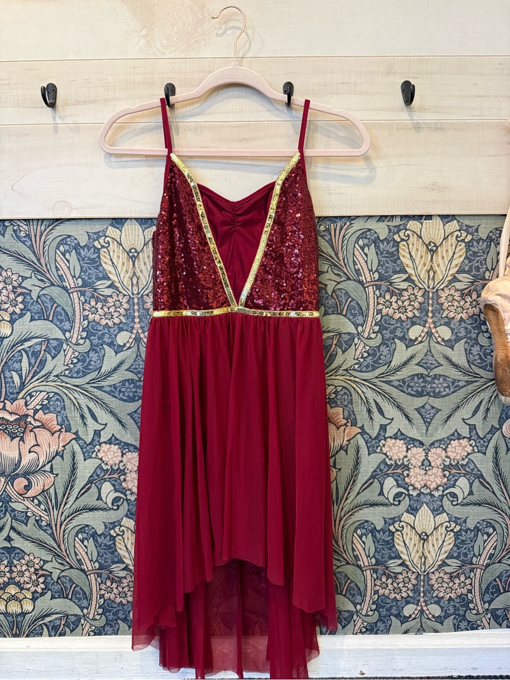 Ballet Lyrical dance costume, burgundy maroon sequin dress